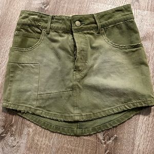 Free People Olive Mid Rise Denim Mini Skirt